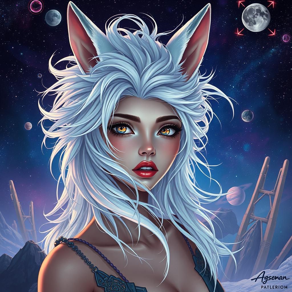 Enchanting Female Alien with Rabbit Features in Ethereal Spa...