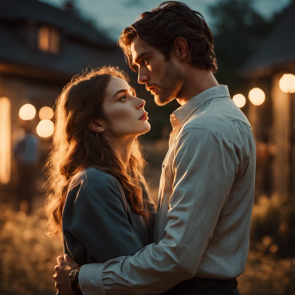 Romantic Realism: Tender Connection in Golden Hour Lighting