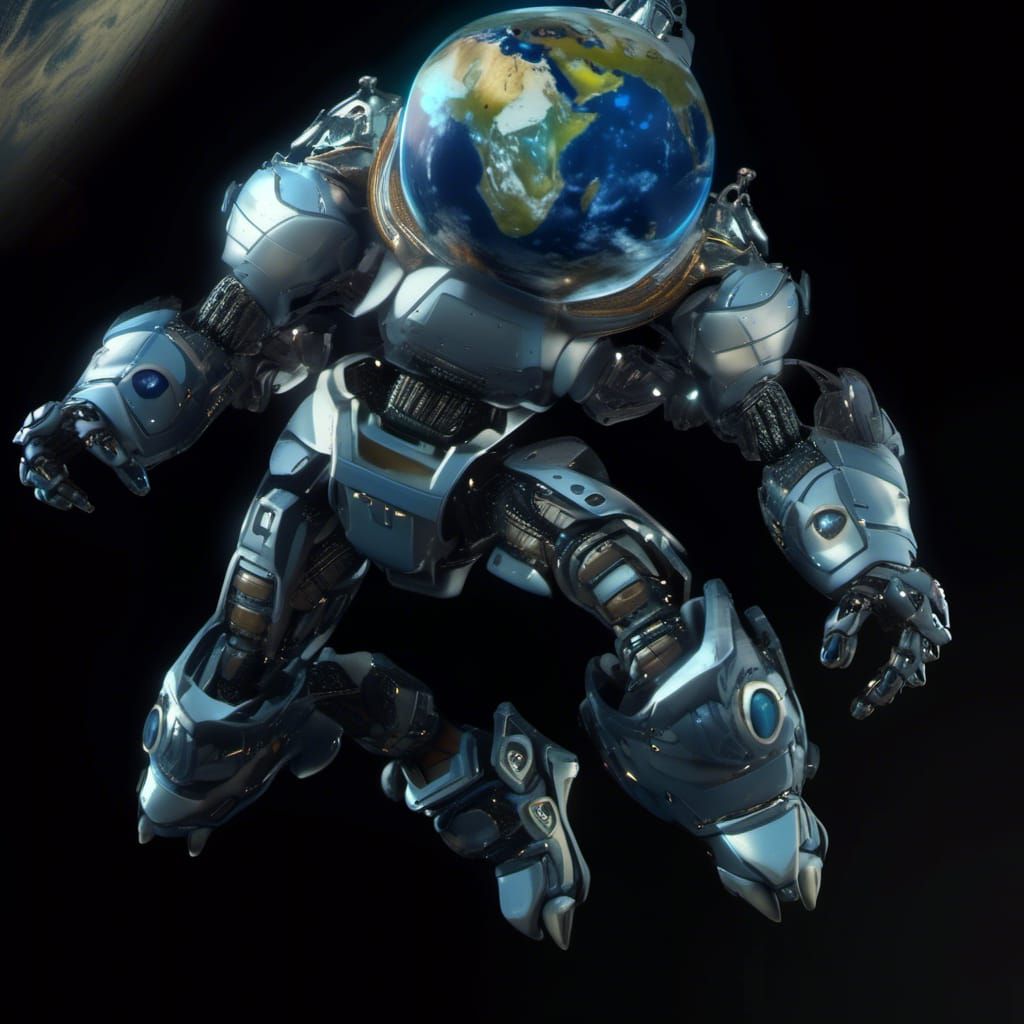 Gigantic Mechanical God Robot in Space