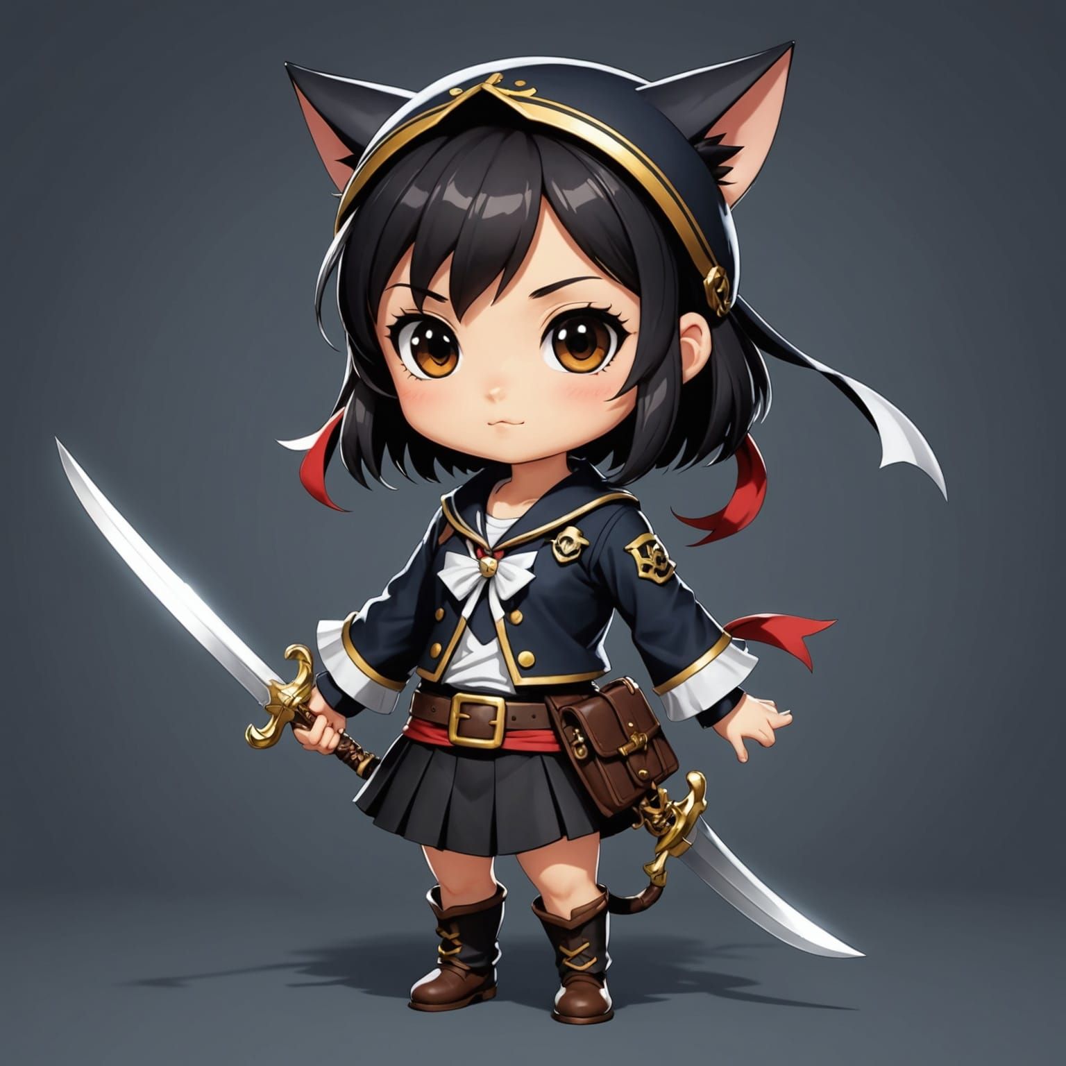 Chibi Anime Pirate Catgirl in Anime Style