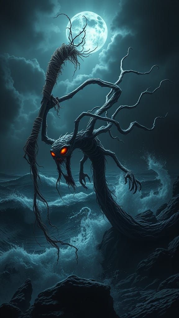 Ethereal Horror Creature in Dark, Surreal Landscape