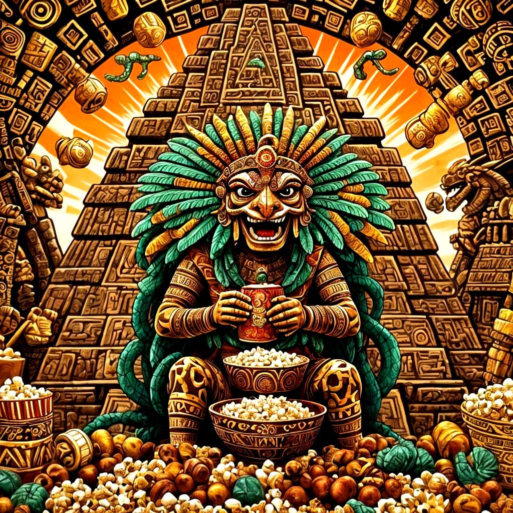 Majestic Quetzalcoatl in Aztec Splendor Enjoying Cocoa and P...