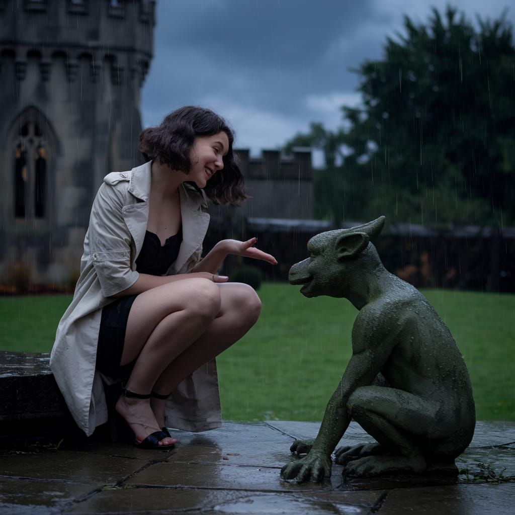 Elegant Conversation in a Midnight Gothic Garden