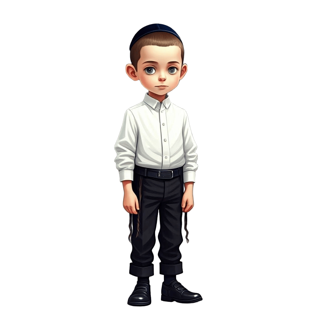 Young Haredi Boy in Traditional Attire with Velvet Yarmluke