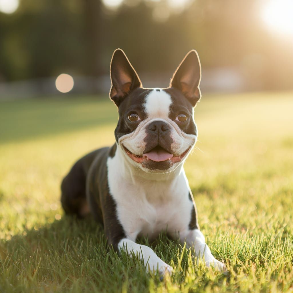 Boston Terrier Basks in Golden Hour Serenity