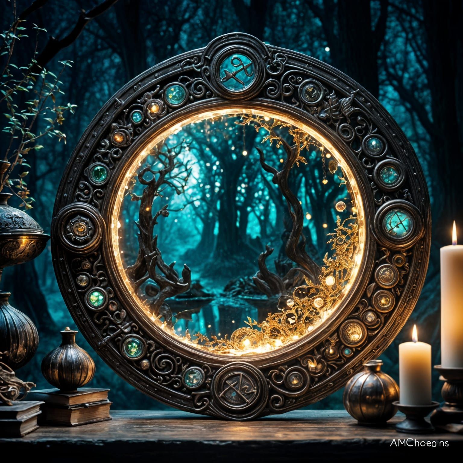 Glowing Enchanted Mirror with Ancient Runes