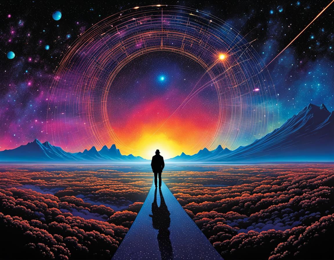 Mystic Space Traveler Amidst Celestial Gateway