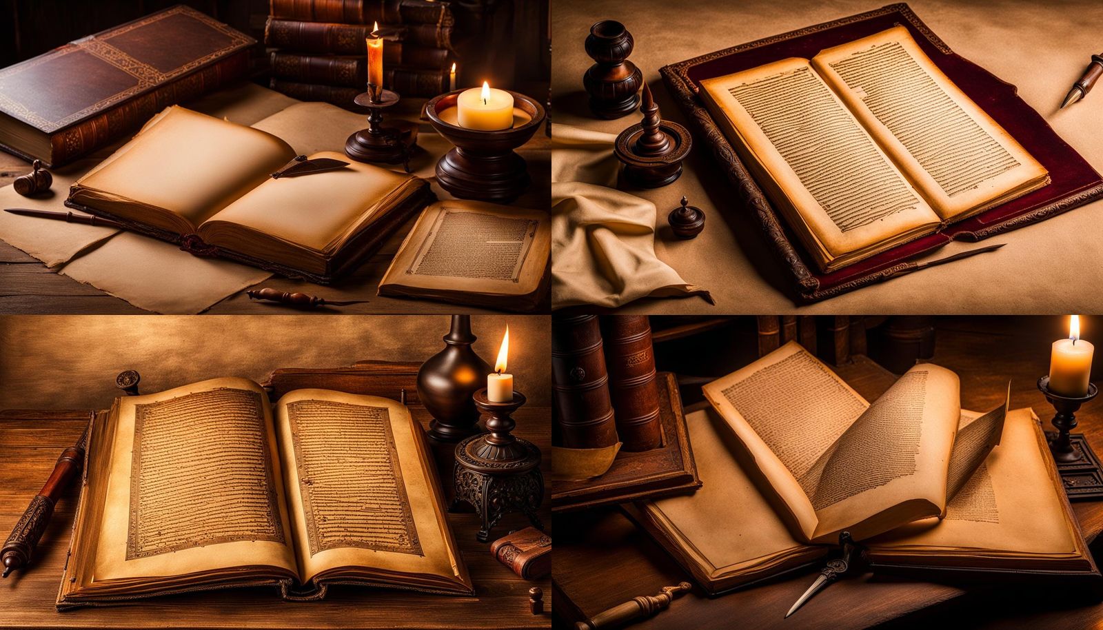 Ancient Scriptorium Scene in Candlelit Study