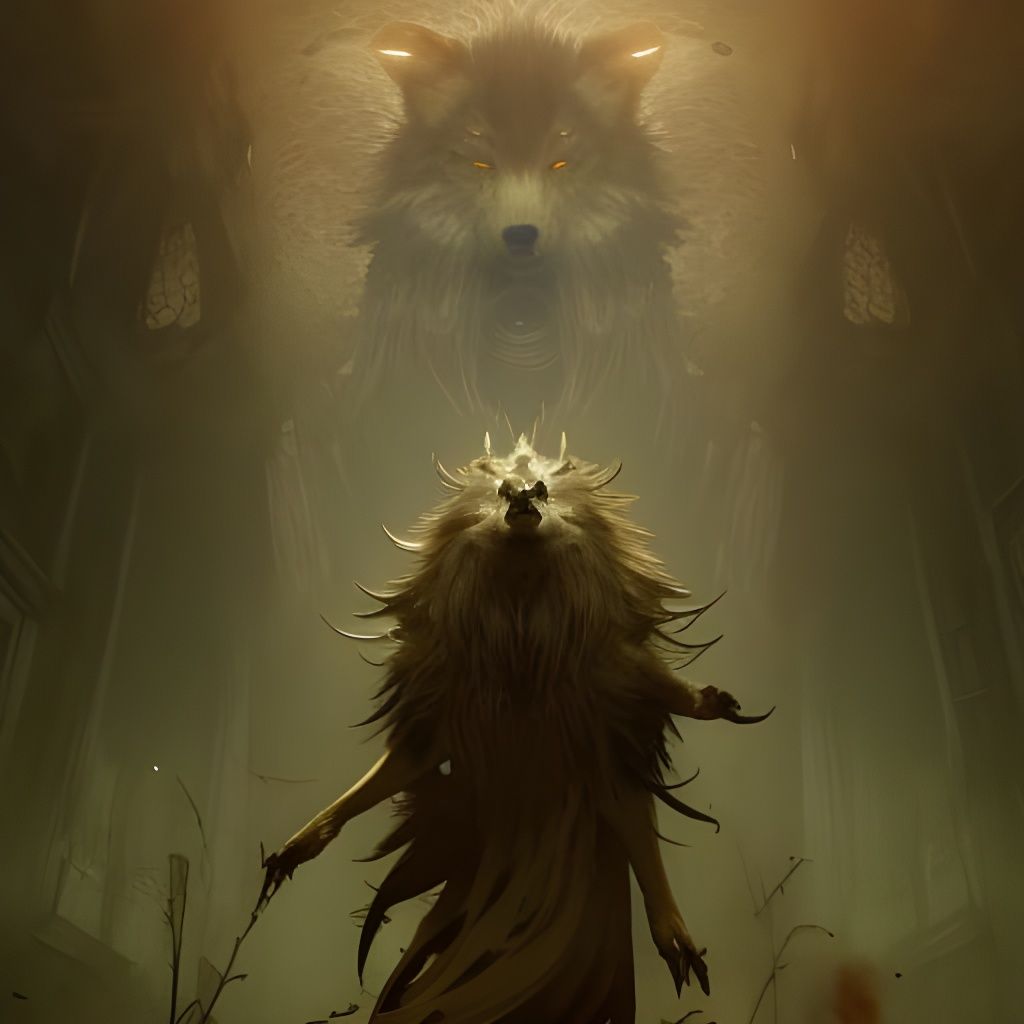 Dark Fantasy Wolf Totem in Intricately Detailed Dark Academi...