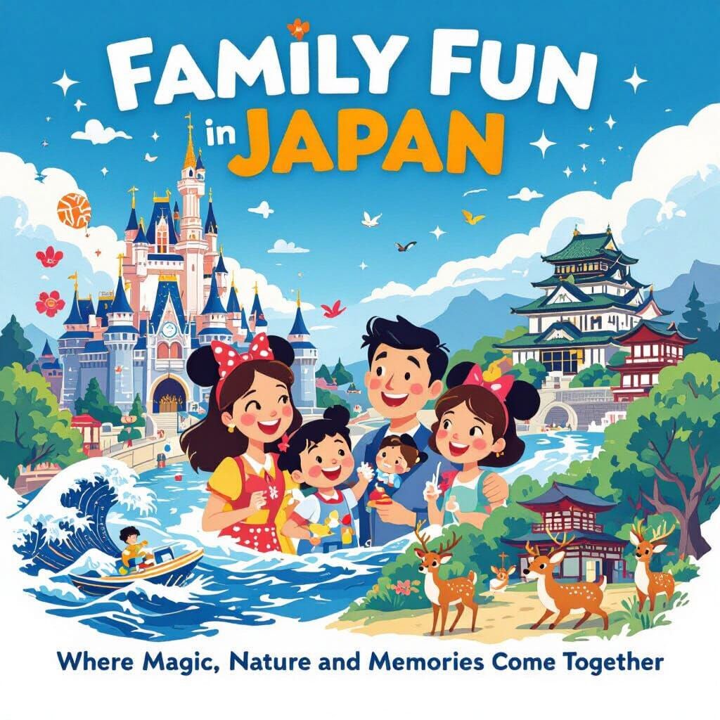 Family Fun in Japan: Cartoon Travel Poster