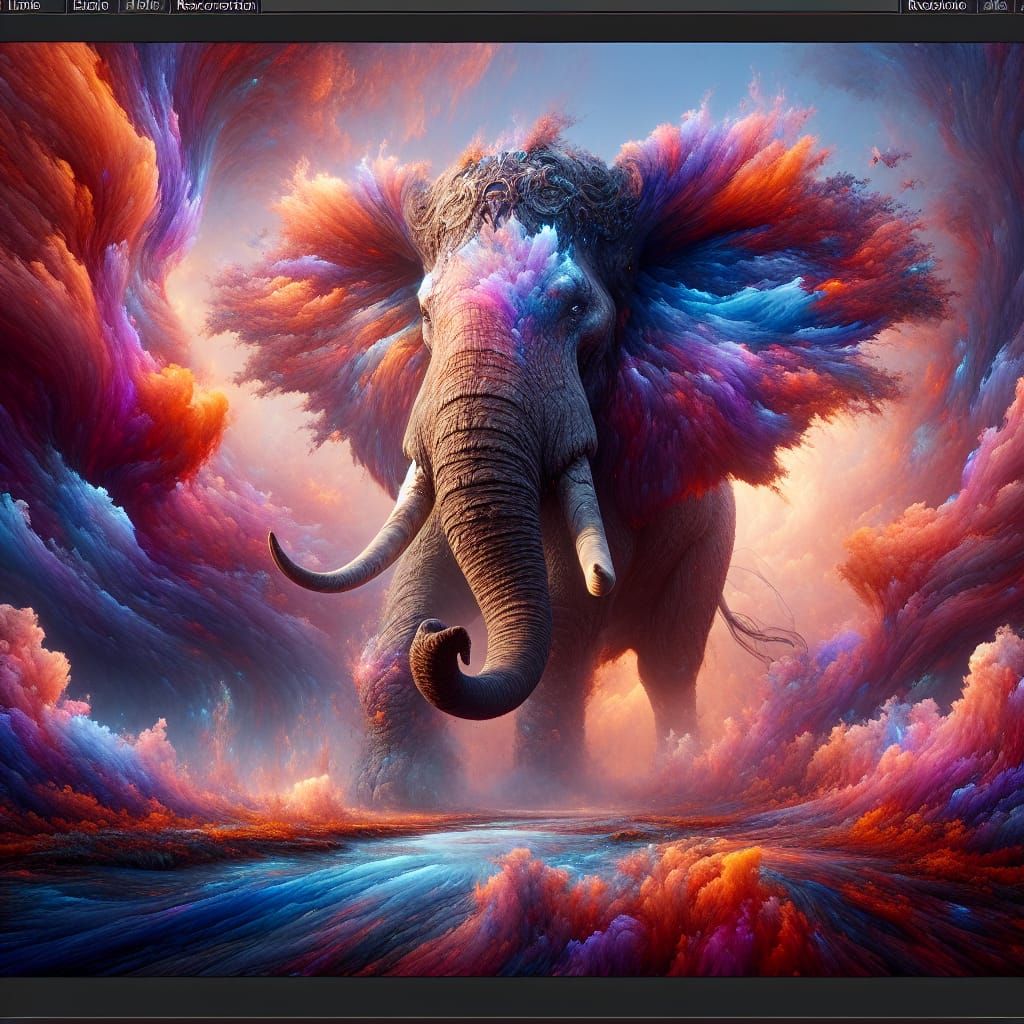 Elephant in Grandiose Fantastical Backdrop