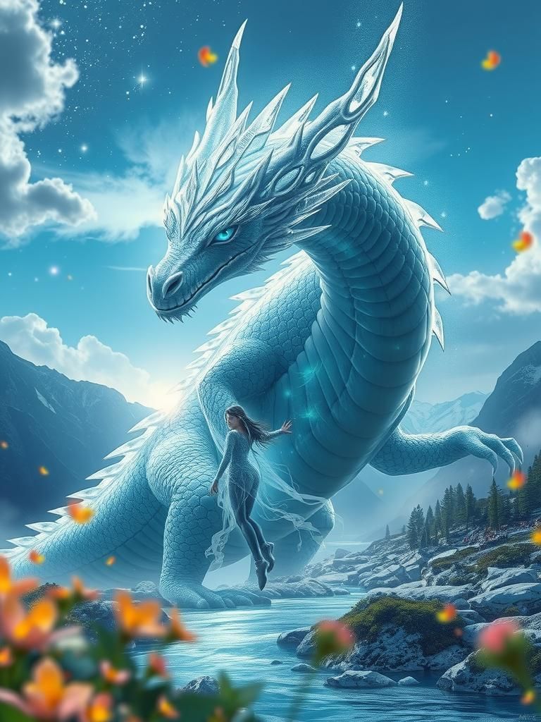 Mysterious Ice Dragon Goddess Takes Flight in Majestic Fanta...