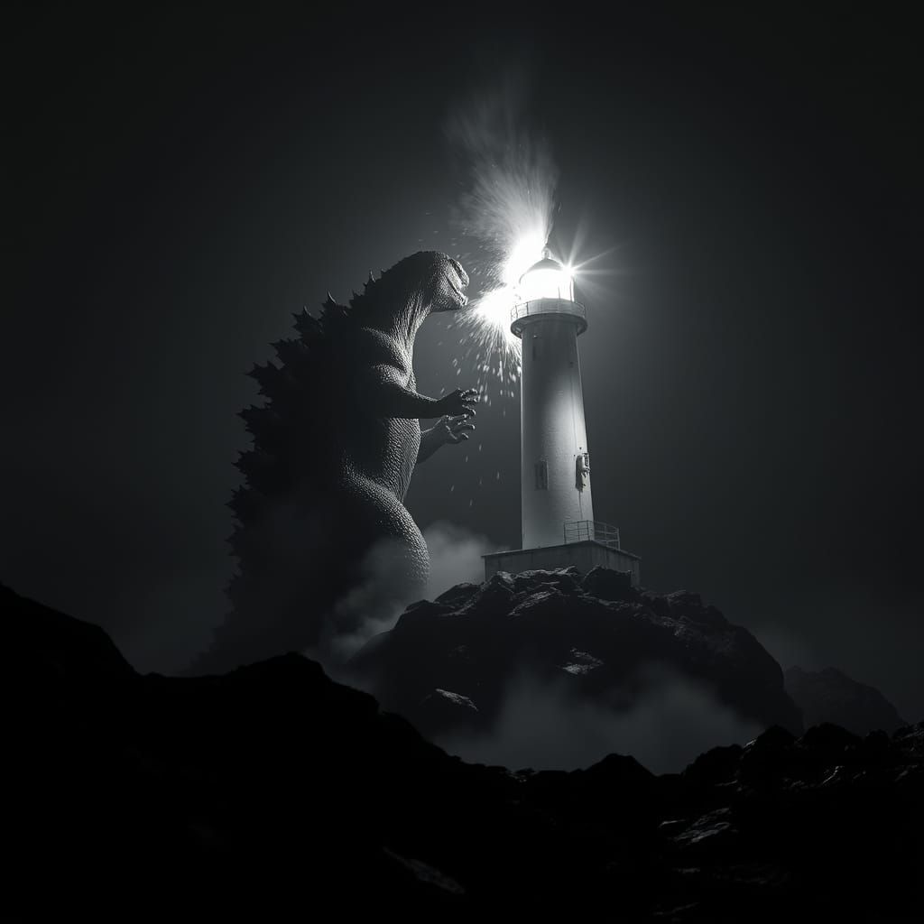 Godzilla destroying the light house at Cape Nosappu