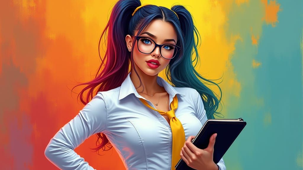 Stylish Assistant in Vibrant Digital Painting