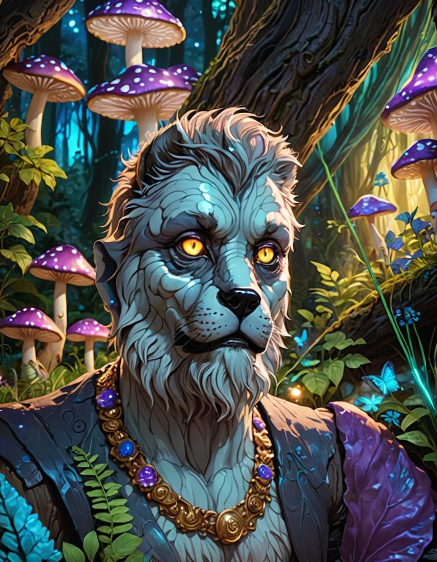 Greywolf, a Majestic Creature in Enchanted Woods, Surrounded...