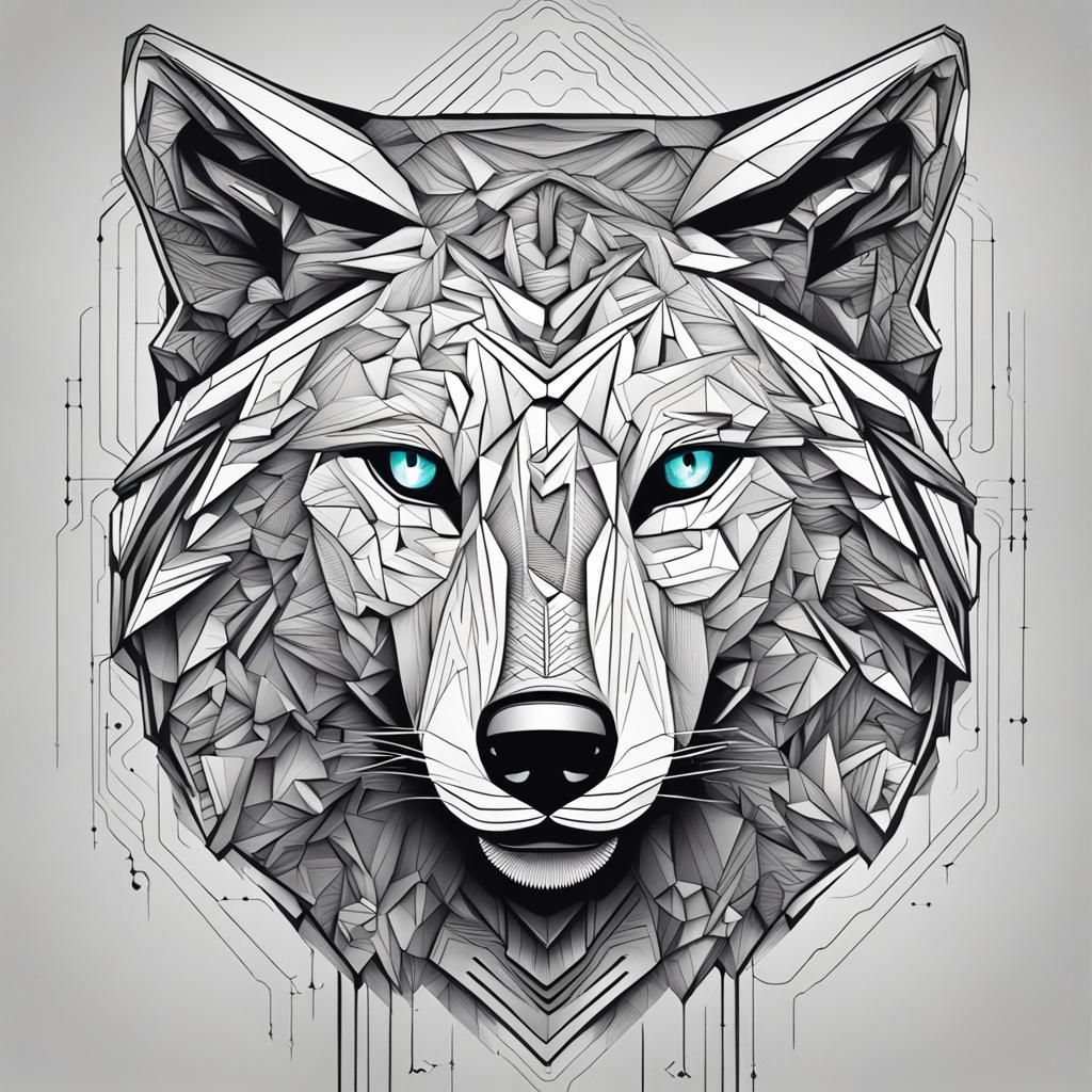 Wolf Face in Intricate Lines and Shapes: A Masterpiece of AI...