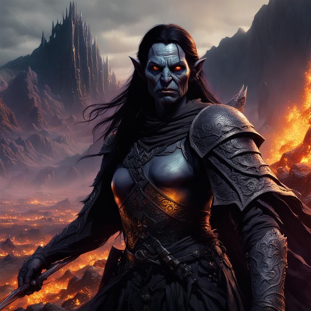 Ethereal Female Orc in Dark Fantasy Realm