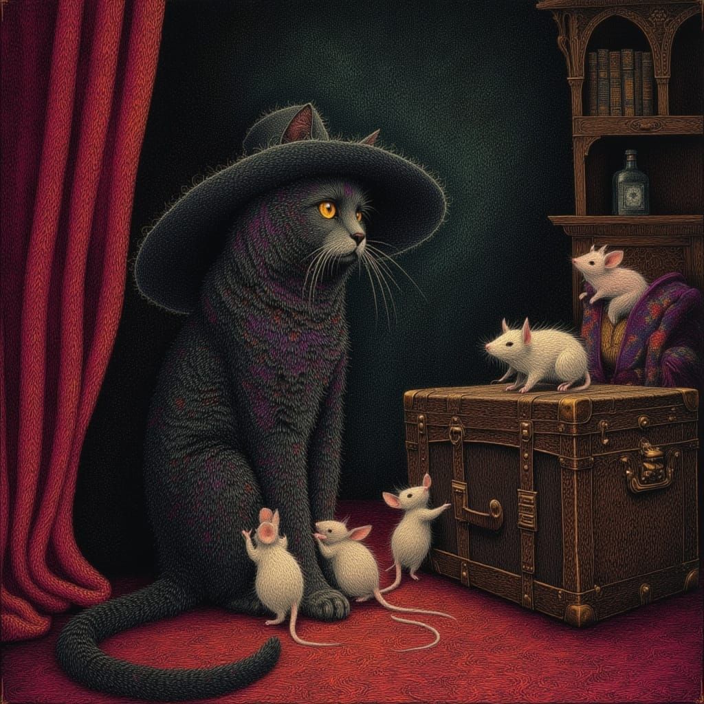 Witch Cat Bella Backstage in Vintage Theatre, Scratch Art St...