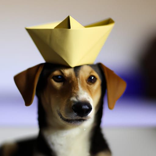 Canine Gentleman in Origami Headgear