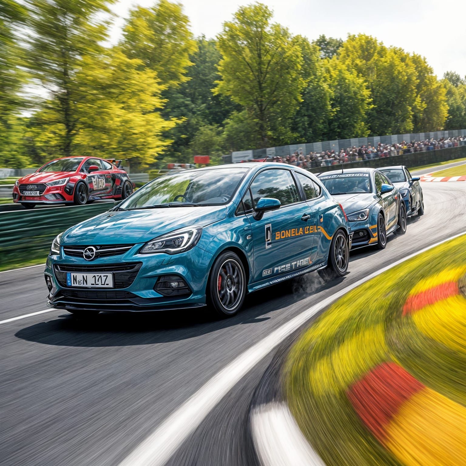 Racing Opel Corsa B Against Audi in Dynamic Comic Book Art