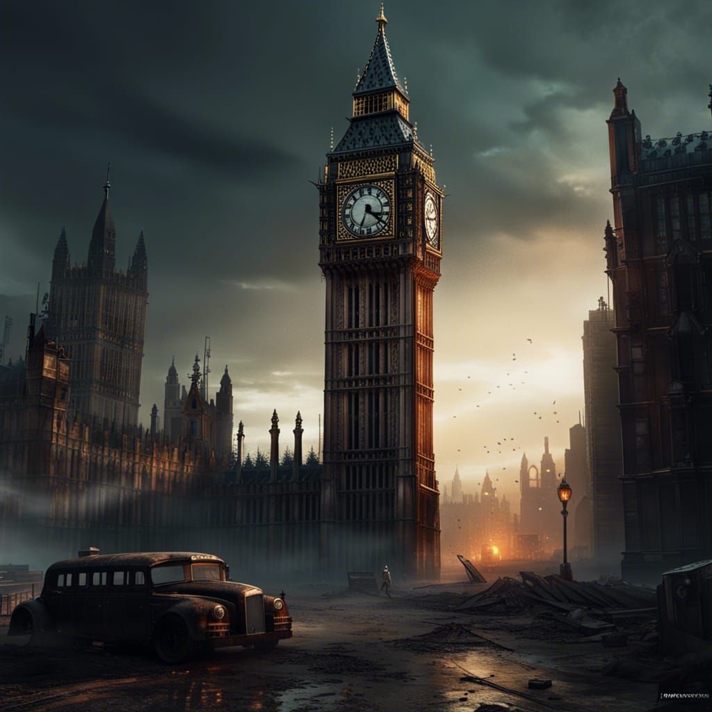 Post Apocalyptic Big Ben in Dark Fantasy Style