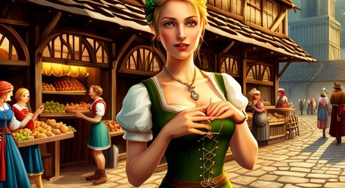 Welcoming Village Girl at Medieval Marketplace