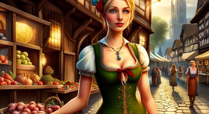 Village Girl Welcomes You to Medieval Marketplace