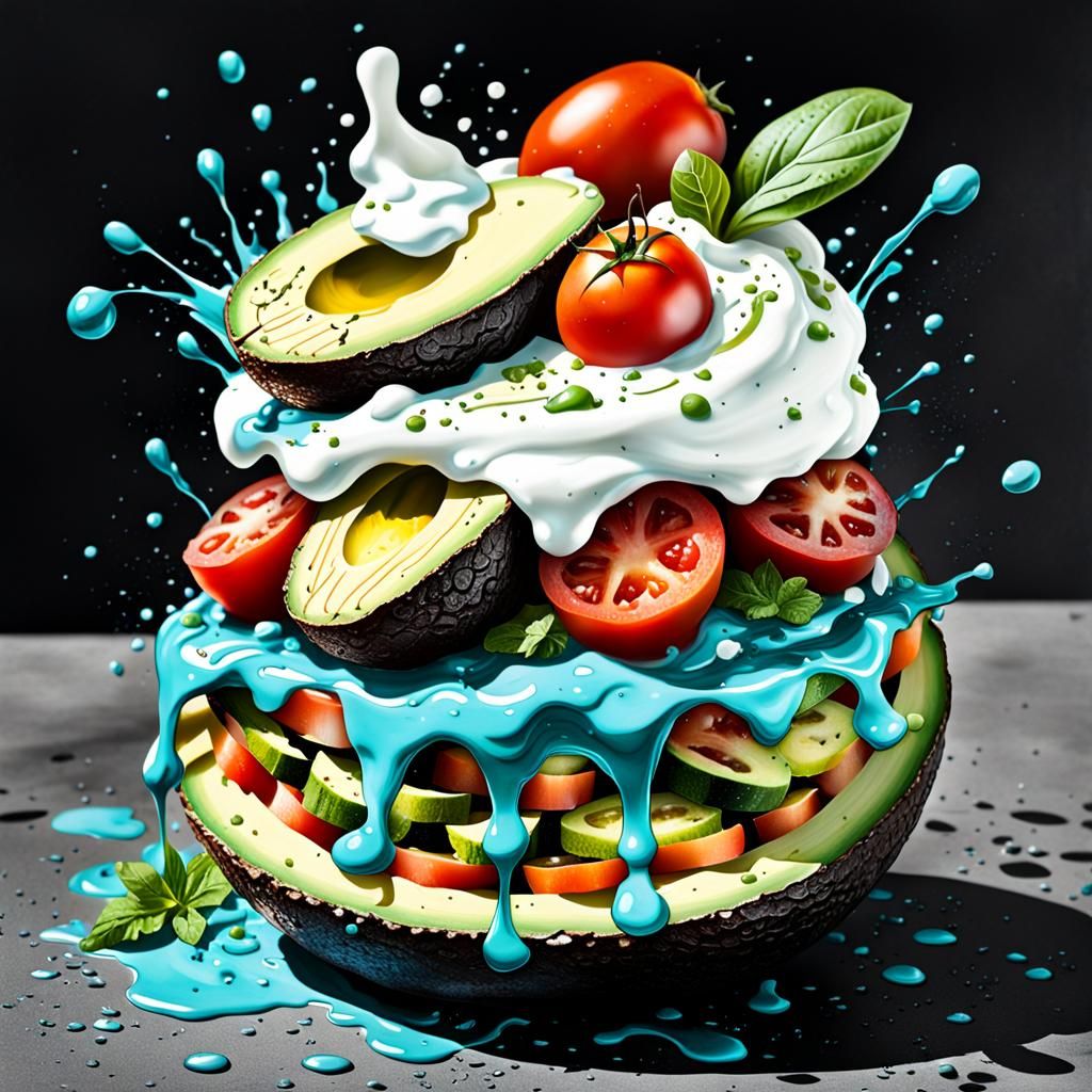 Whimsical Vegetable Salads in Deep Colors as Detailed Painti...