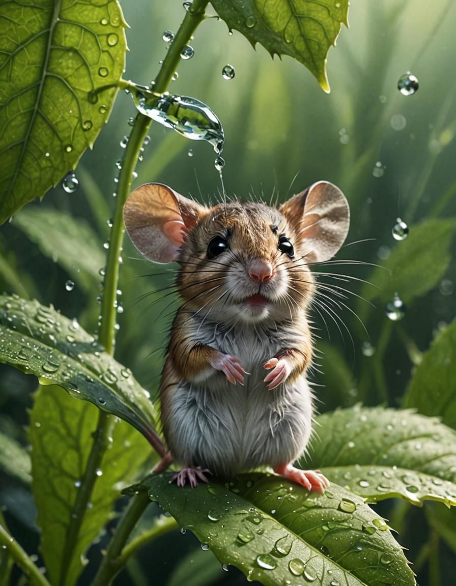 Mouse Under a Leaf Shower, Cartoon Drawing in Walt Disney St...