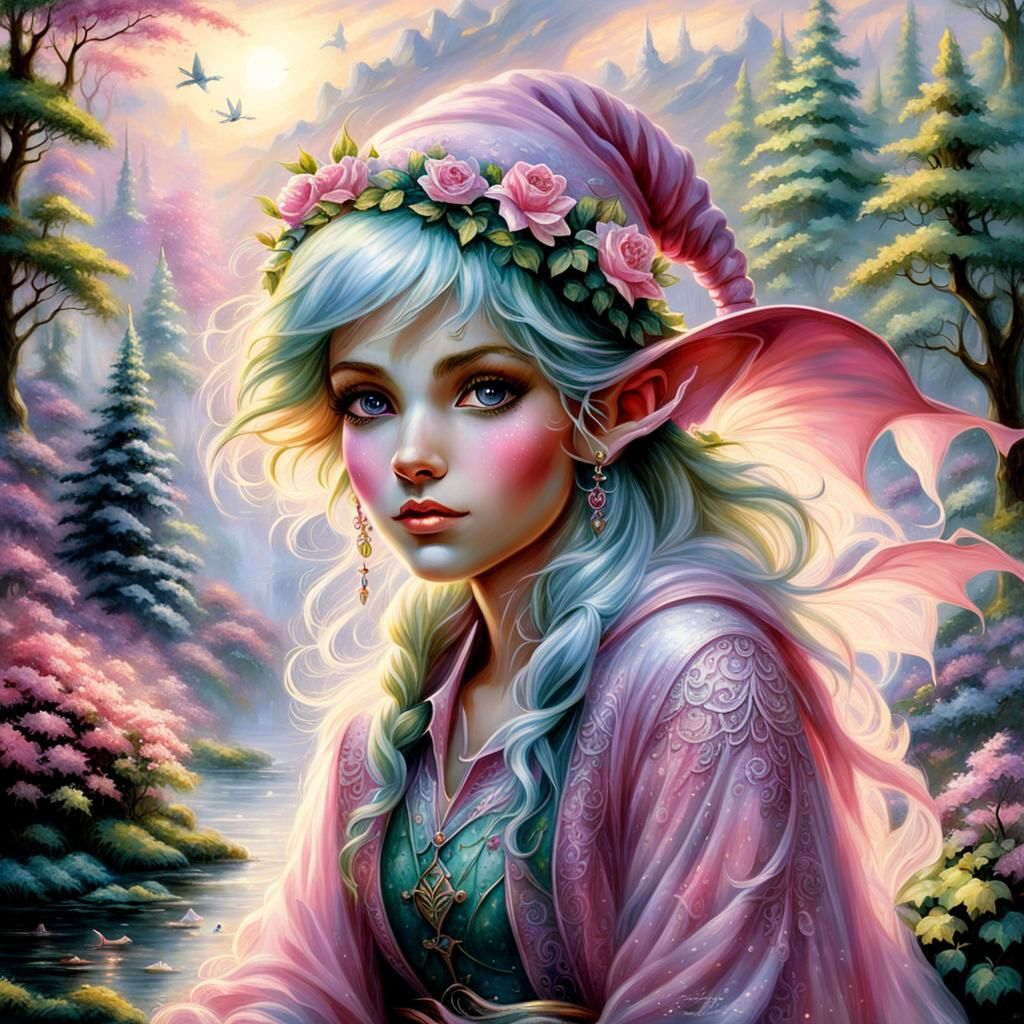 Whimsical Pretty Pink Elf Set in an Enchanted Realistic Aest...