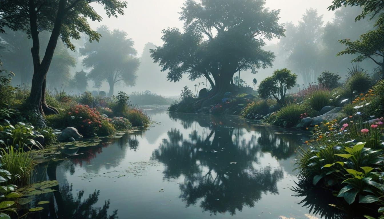 Futuristic 3030 Wasteland with Toxic Lake and Heavy Fog