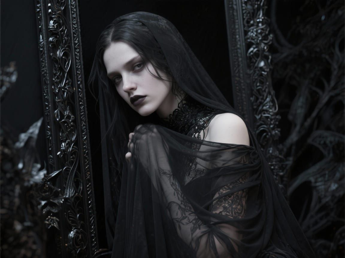 Gothic Art of Woman in Sheer Black Material