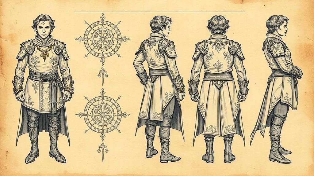 Medieval Noble in Ornate Regalia, Worn Parchment Background