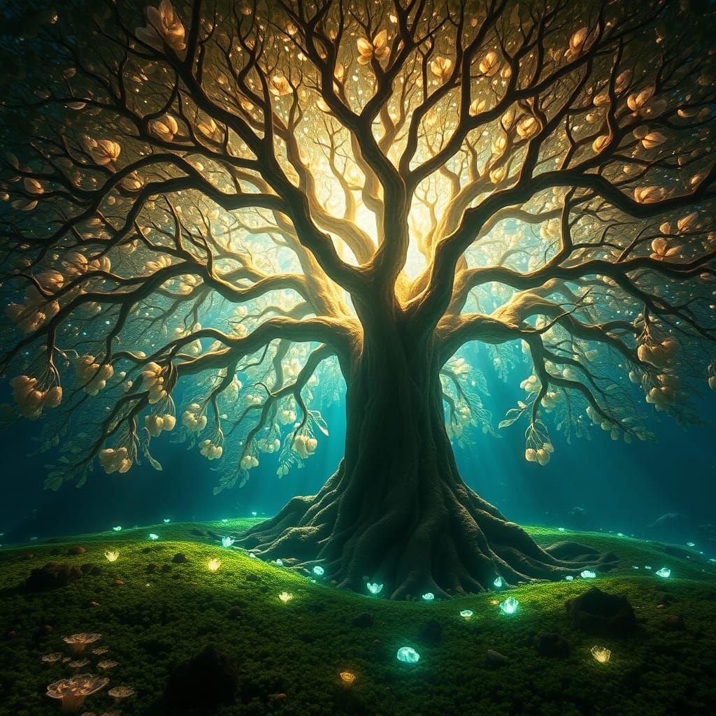 Underwater Tree of Life with Crystalline Leaves