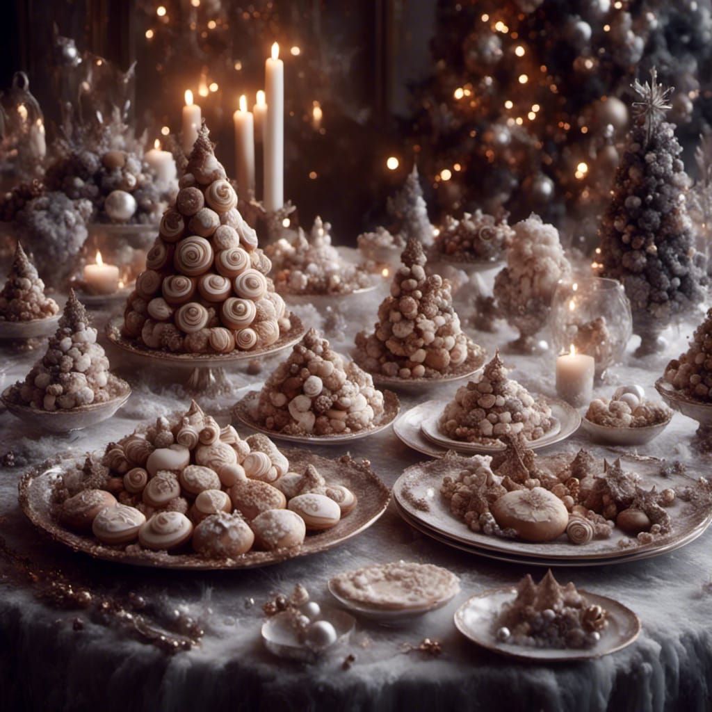 Christmas Cookies on Festive Table with Decorations