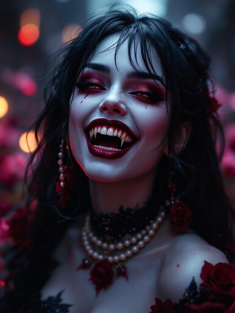 Gothic Vampire Girl with Intense Smile