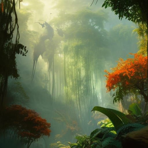 Dazzling Hyperrealistic Prehistoric Jungle Concept Art