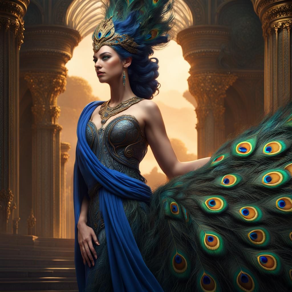 The Goddess Hera in a Peacock-Inspired Fantasy Artwork