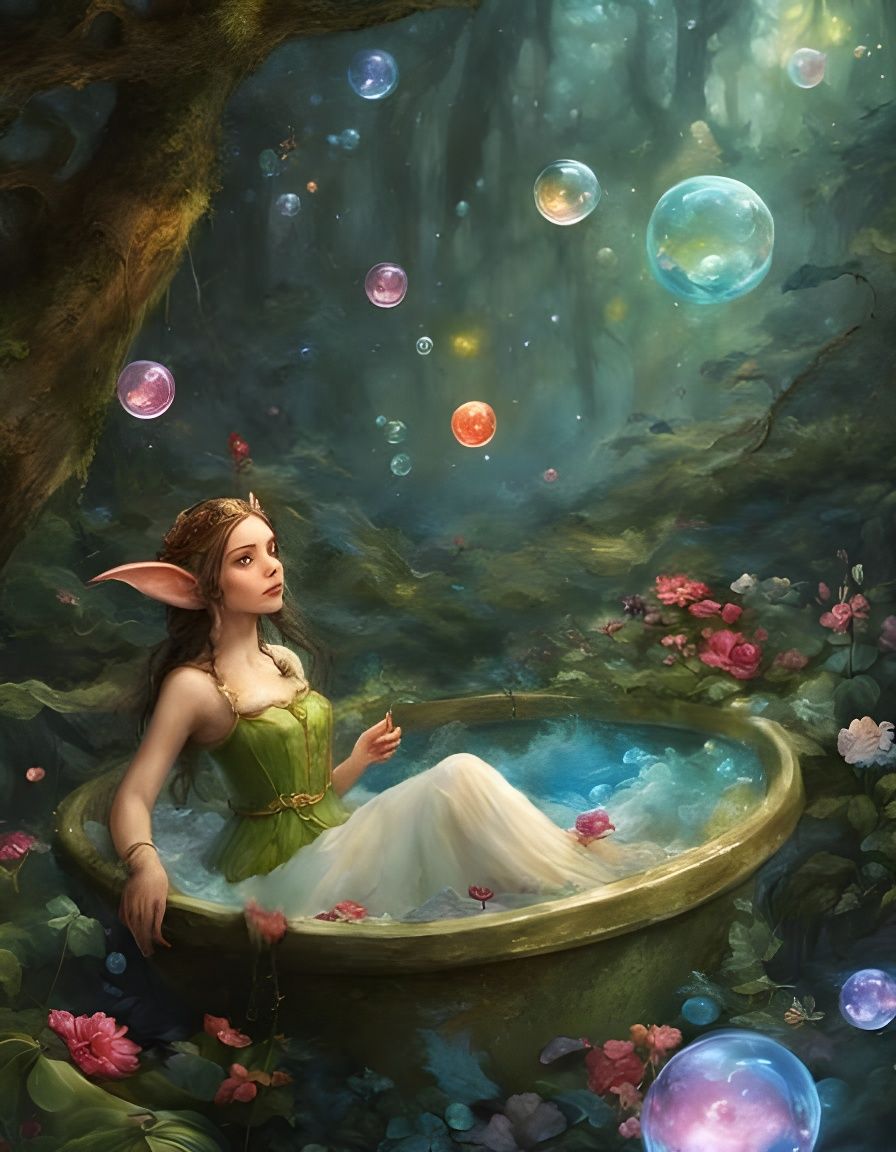Cute elf taking a bath