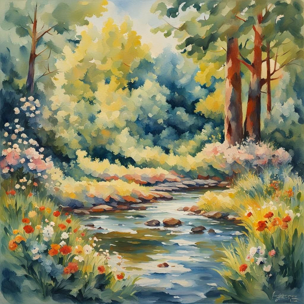 Vibrant Gouache Masterpiece of a Fluffy White Puppy