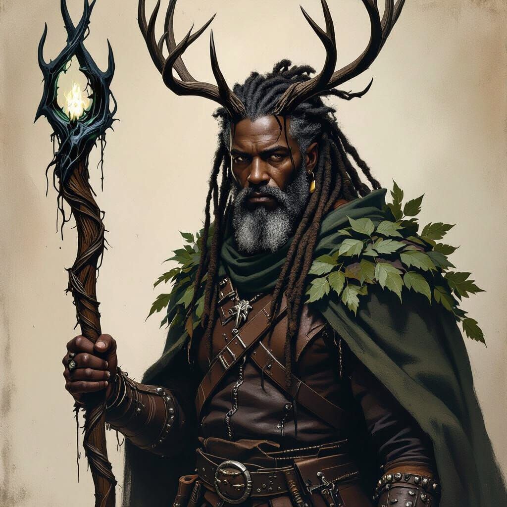 Druid with Antler Headdress in Expressive Style