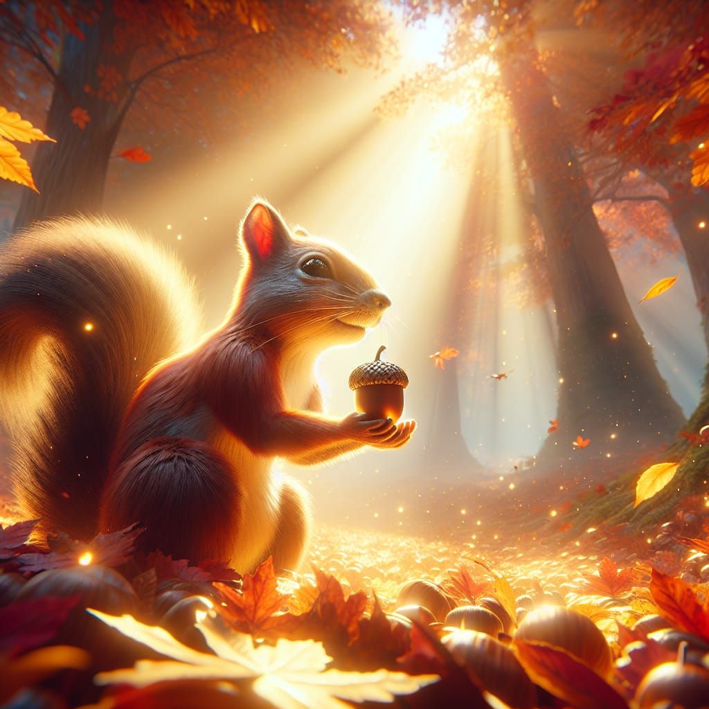 Surreal Autumn Squirrel Amidst Vibrant Leaves
