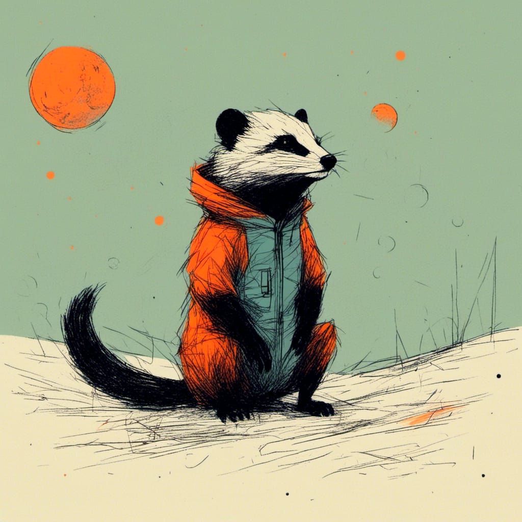 Cyberpunk Mongoose Amidst Lunar Landscape of Minimalist Beau...