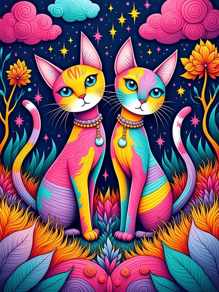 Vibrant Pop Art Cats in Multicolored Palette