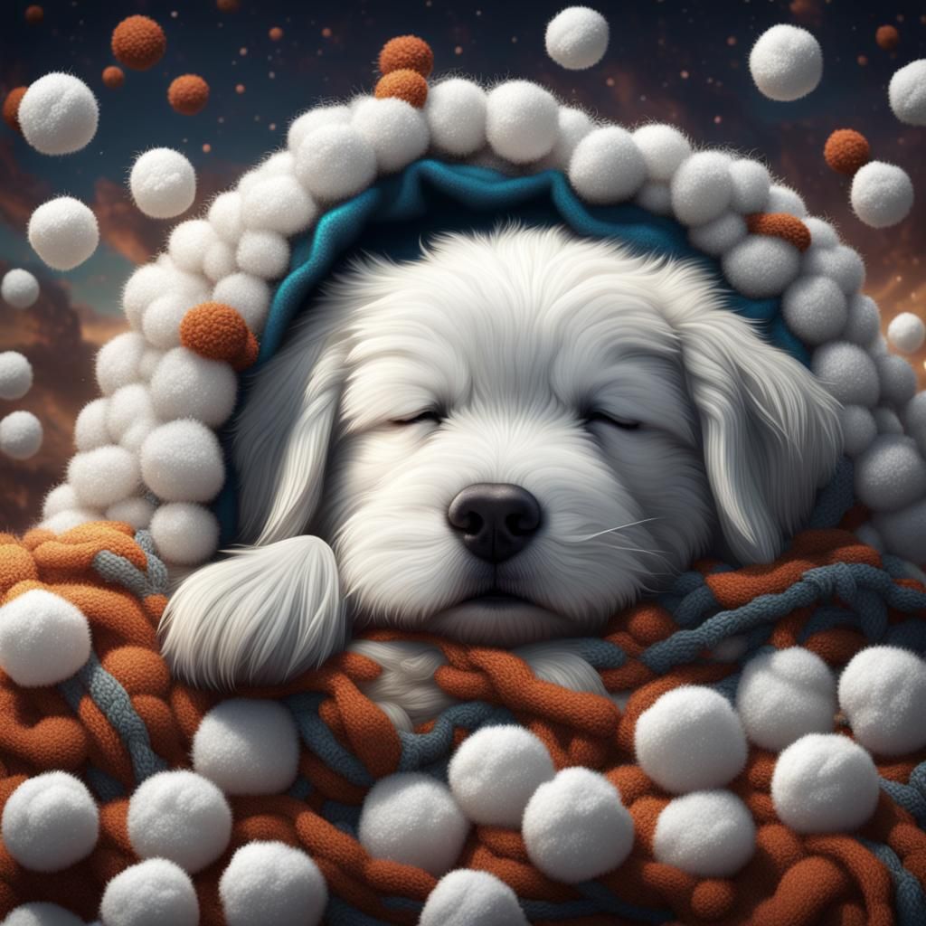 Surreal White Dog Dreams in Cotton Candy Landscapes