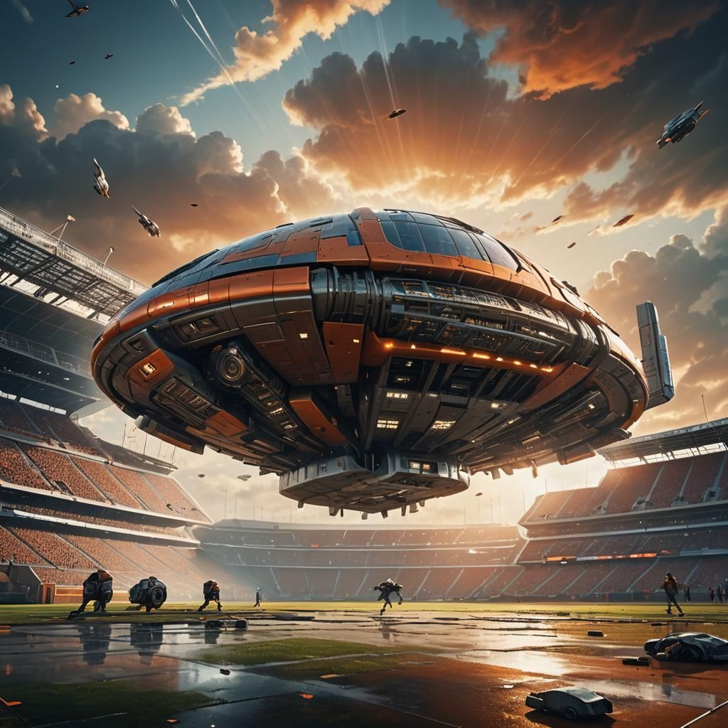Epic Futuristic Football Stadium in Hyper-Realistic Sci-Fi S...