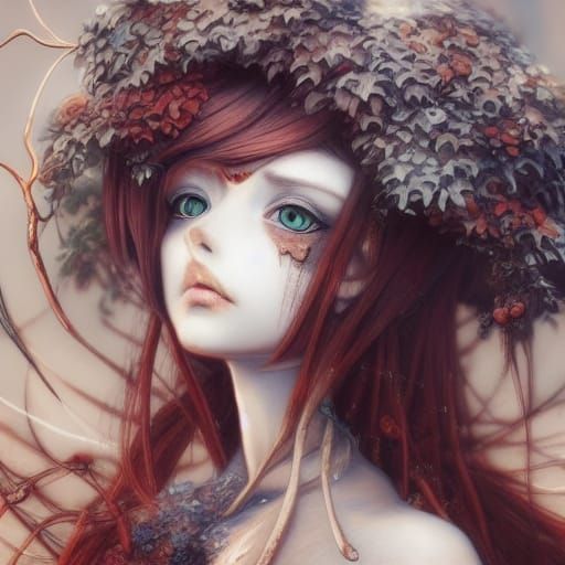 Anime Ram Nymph in Ivy Mansion, Digital Art