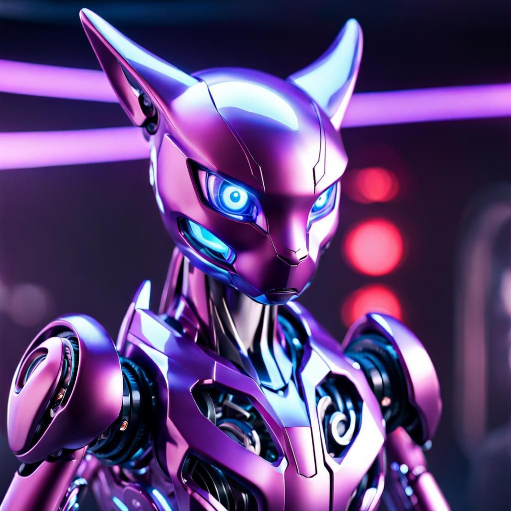 Mewtwo as a Futuristic Cyborg in a Cinematic Hologram