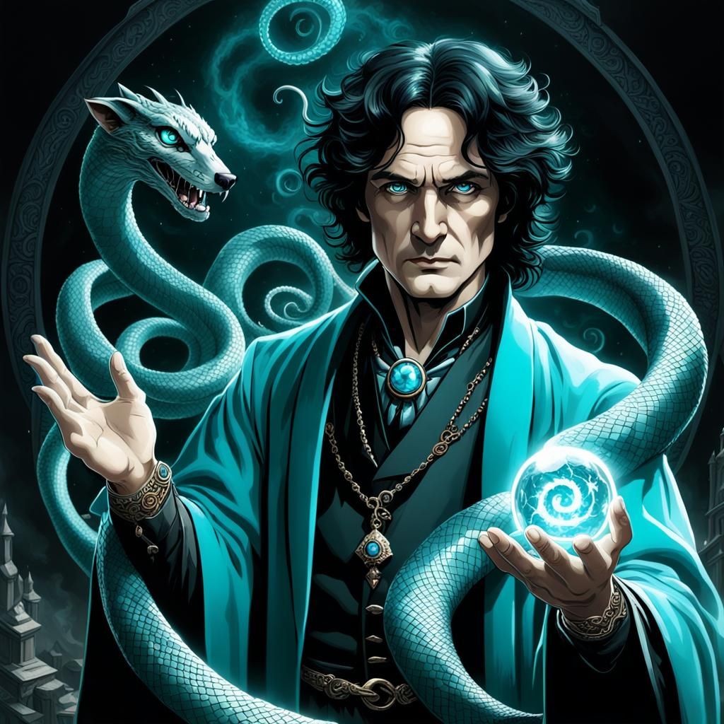 Mystical Sorcerer Unleashes Dark Magic with Serpent's Tail