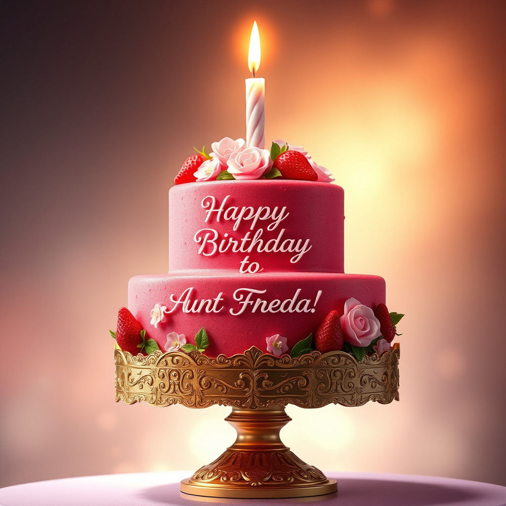 Majestic Strawberry Birthday Cake with Golden Pedestal and C...